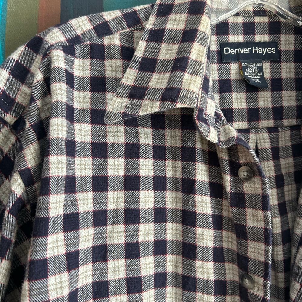 Denver Hayes Navy and White Plaid Flannel Shirt Medium - Picture 3 of 14